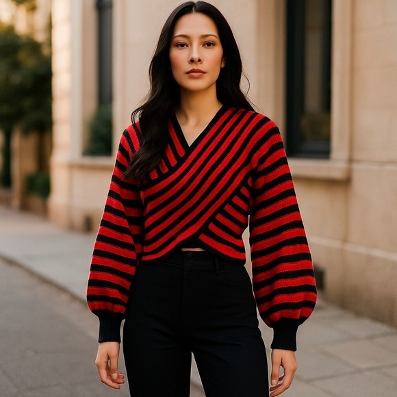 Elexiay Amelia Sweater Striped Cropped XS Women's Hand Crochet Statement Vibrant - Picture 1 of 11